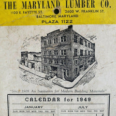 Maryland Lumber Co 1949 calendar board feet calculator Chart Vintage advertising