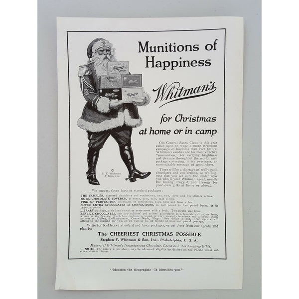 Whitman's Chocolates Santa Claus Christmas 1917 Philadelphia Magazine Print Ad