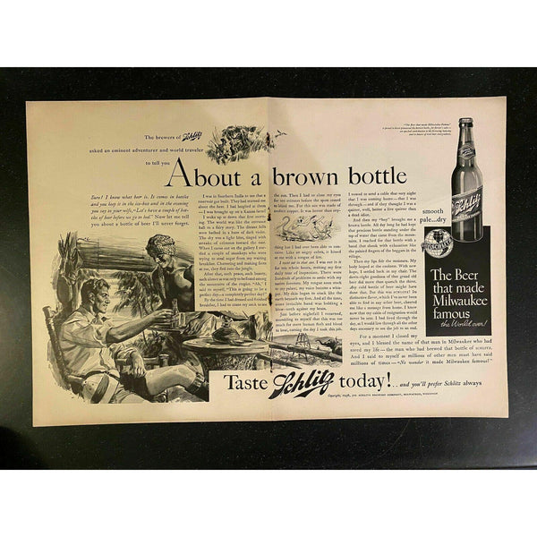 1938 Schlitz Beer Milwaukee WI Brown Bottle Vintage Magazine Print Ad