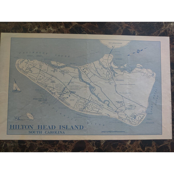 Hilton Head Island Paper Placemat Map 1980s Vintage South Carolina