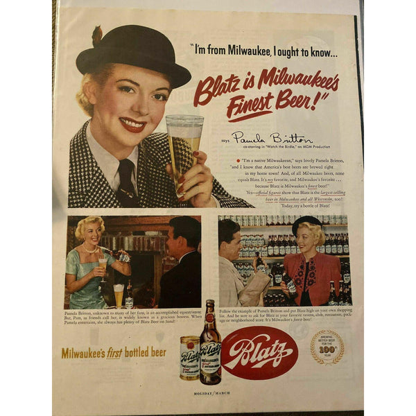 1951 Blatz Beer Milwaukee Pamela Britton Moviestar Vintage Magazine Print Ad
