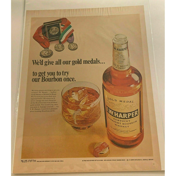 1968 I.W. Harper Bourbon Whiskey Gold Medals Vintage Magazine Print Ad