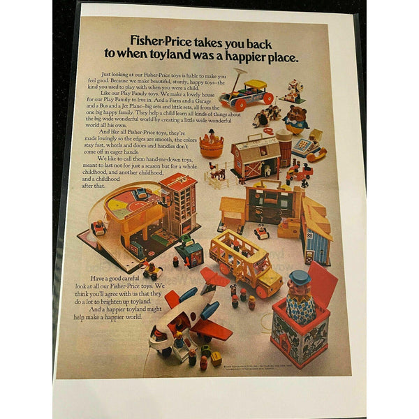 1970 Fisher-Price Toys Parking Garage Farm House Plane Vintage Magazine Print Ad