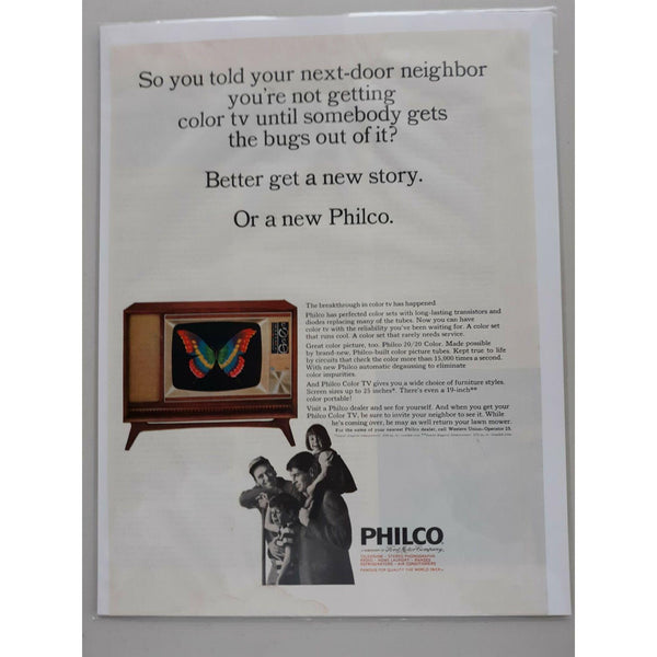 1965 Ford Motors Philco Console Color TV Butterfly Family Vtg Magazine Print Ad