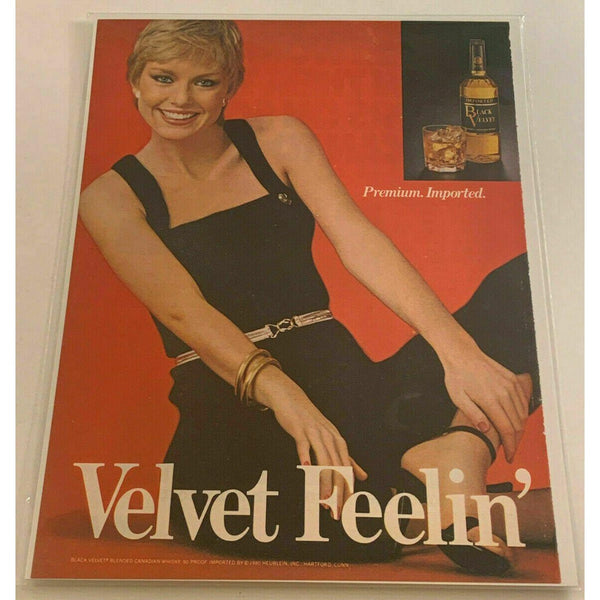 1980 Black Velvet Feelin' Canadian Whiskey Blonde Vintage Magazine Print Ad