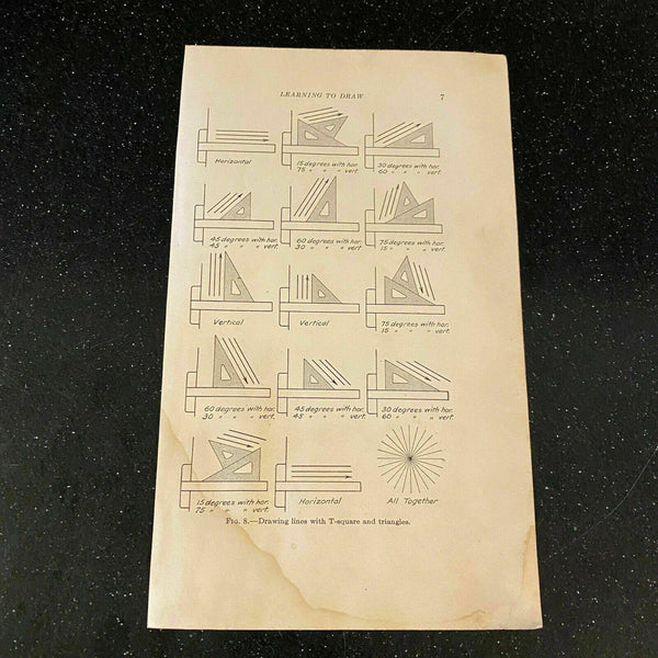 1934 Mechanical Drawing Lines T-Square Triangle Vintage Print