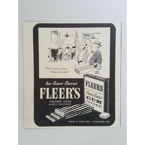 1945 Fleer's Candy Coated Gum Peppermint Race Cartoon Vintage Magazine Print Ad