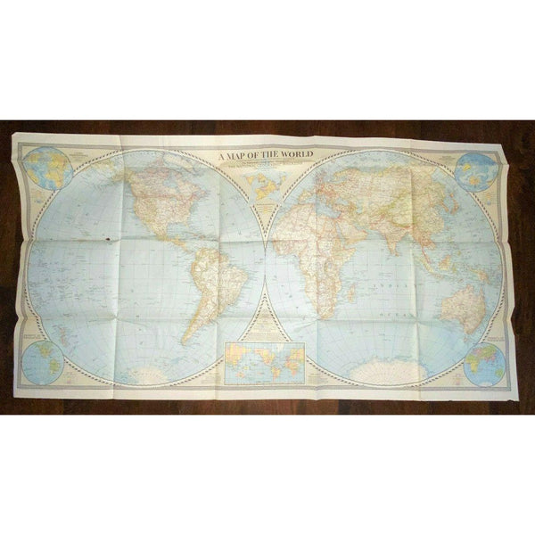 Map of the World Vintage 1941 WW2 Aged Paper National Geographic 41" x 22" Print