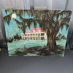 Southern Mansion Painting Linda Williams 1967 Canvas Spanish Moss Folk Art