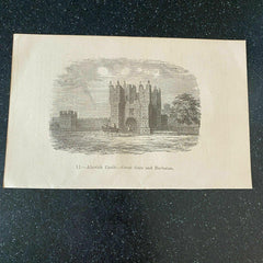 1877 Alnwick Castle Great Gate Barbacan England English History Vintage Print