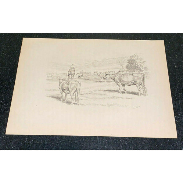 Horse Cows Pasture Edwin Megargee Vintage Print 1938