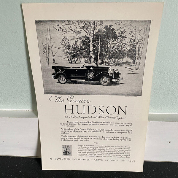 Greater Hudson 1929 car ad early convertible automobile
