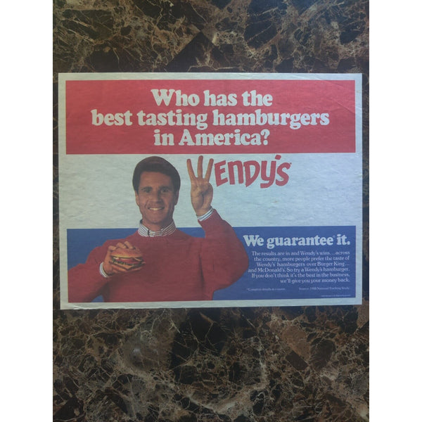 Wendy's Placemat Restaurant Advertising Paper 1989 Best Tasting Hamburgers