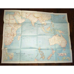 Indian Ocean Map 1941 National Geographic Australia Burma Philippines Madagascar
