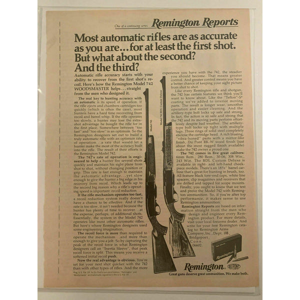 1975 Remington Automatic Rifle 742 BDL Custom Deluxe Vintage Magazine Print Ad