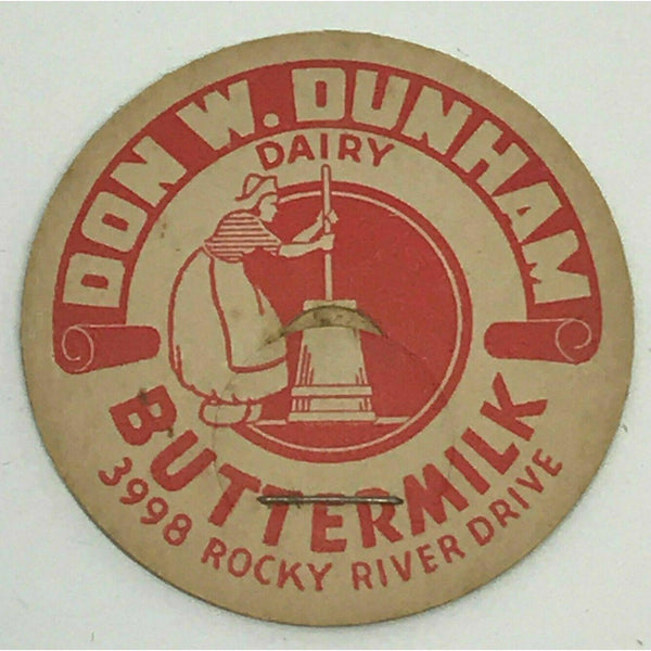 Don W. Dunham Dairy Cleveland Ohio Vintage Milk Bottle Cap 1-5/8" Buttermilk