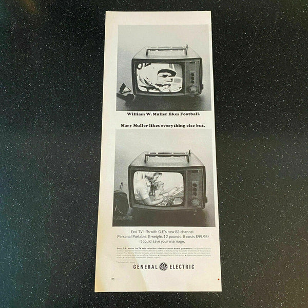 1964 General Electric GE Personal Portable TV Vintage Magazine Print Ad